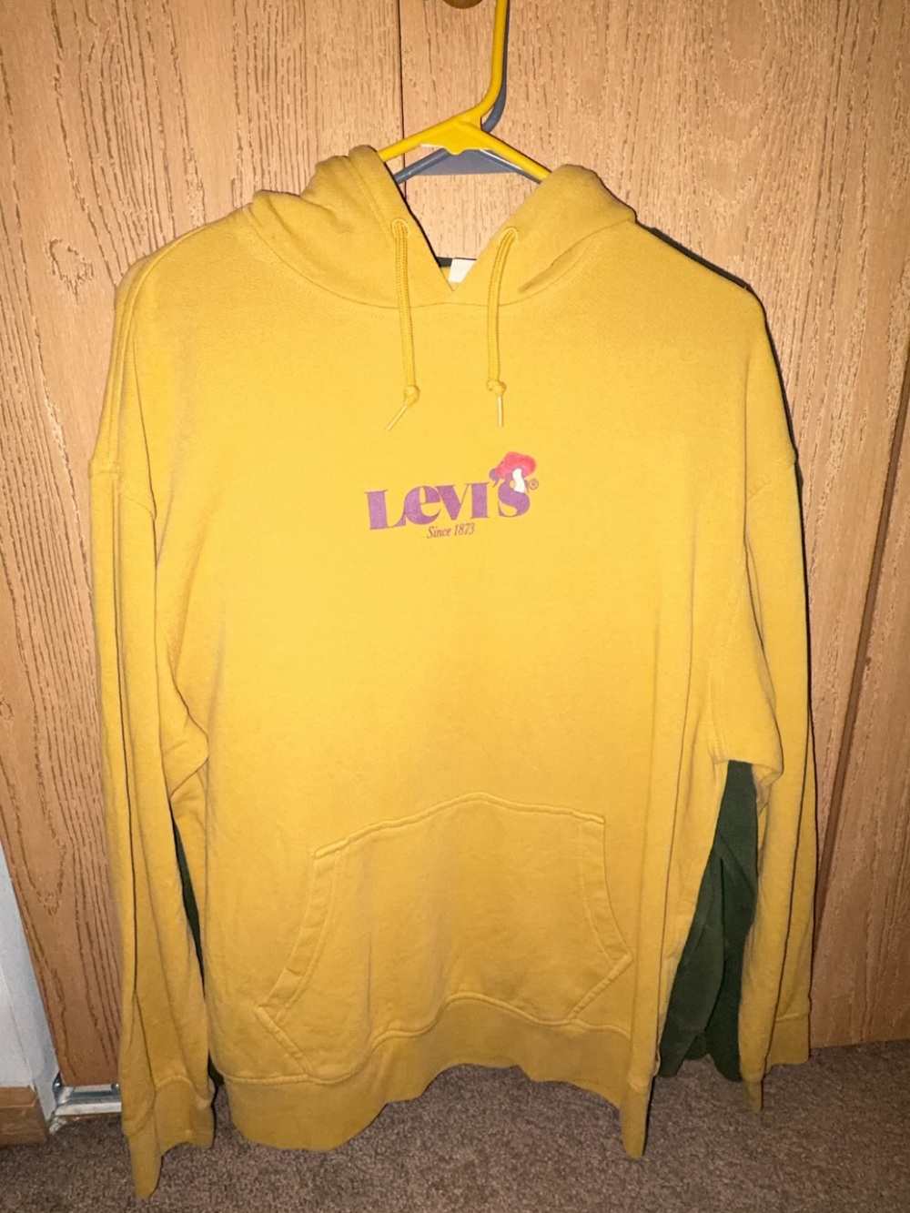 Levi's Mustard Yellow Pullover Hoodie with Pink Logo